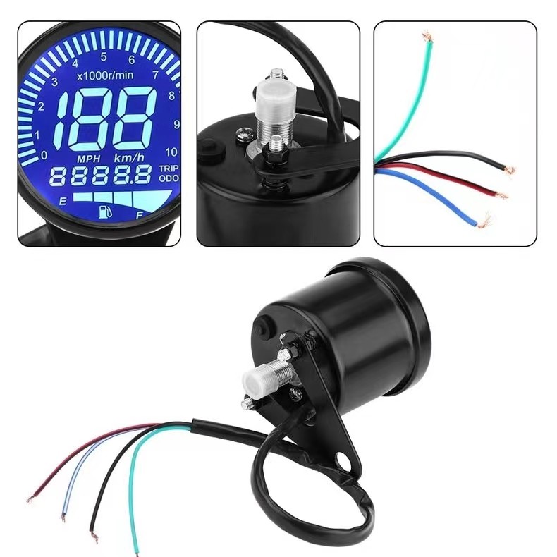 LCD Digital Speedometer for Motorcycles - Universal Tach/Fuel/Odometer 12V