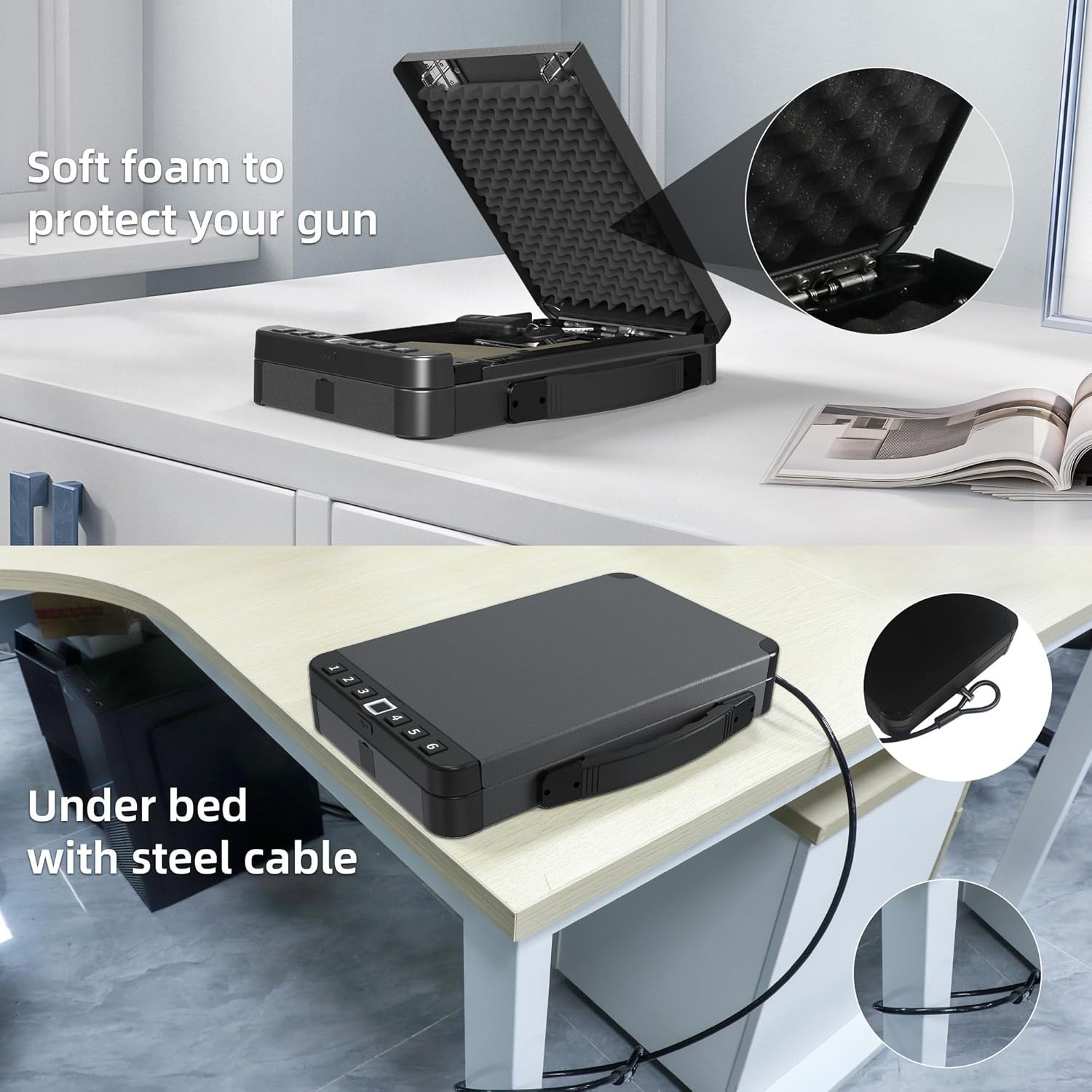 Secure Biometric Handgun Safe with Key & Password Access - Compact & Durable