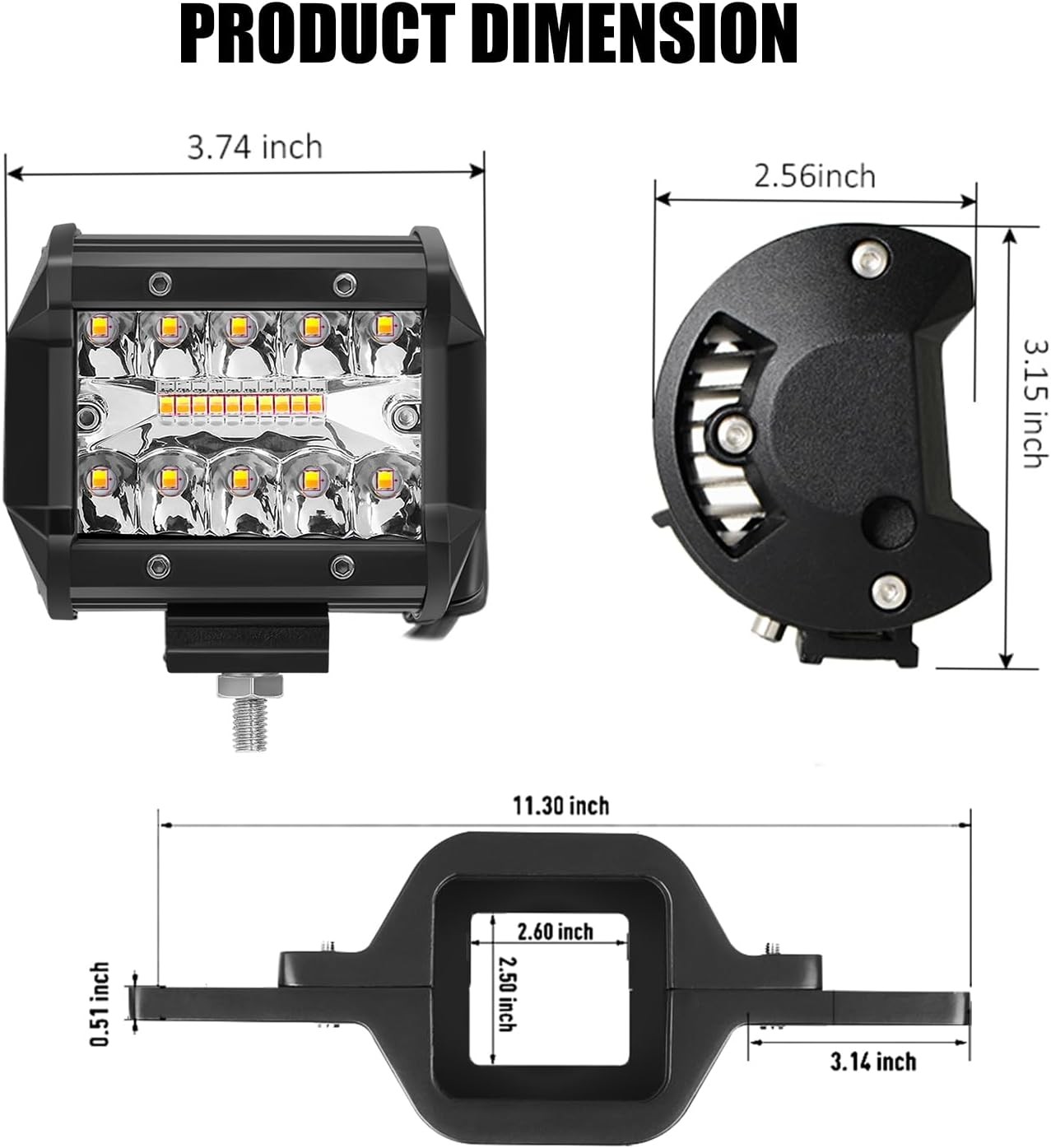 Trailer Tow Hitch Mounting Bracket + 4" inch LED Work Light Backup Reverse Truck
