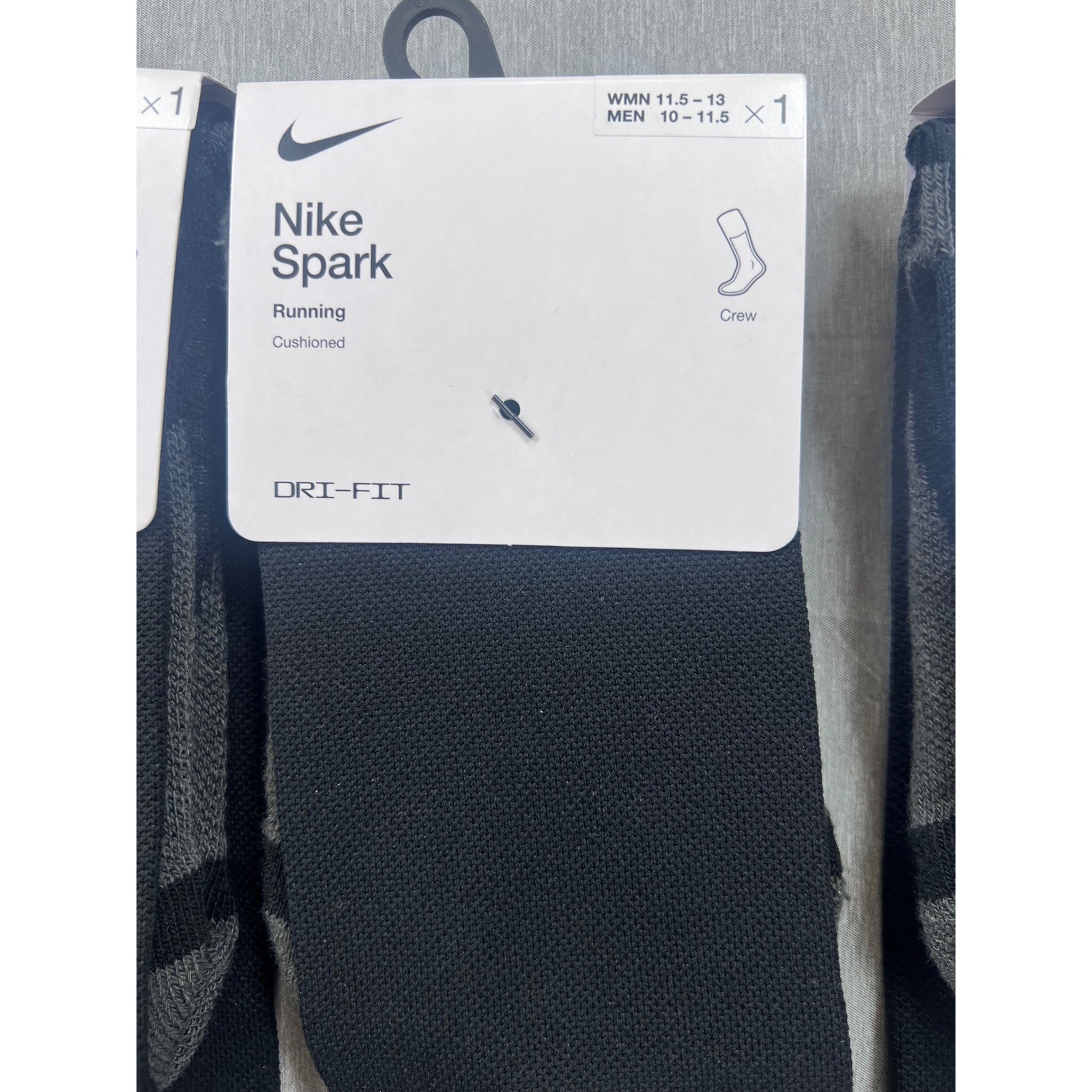 3 pair Nike Spark Running Crew Socks Black Dri-FIT Cushioned M 10-11.5 W 11.5-13