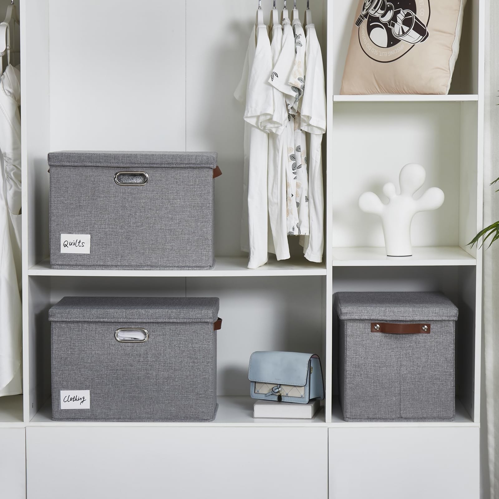 17" Large Collapsible Storage Bins with Lids, Large-17", Gray