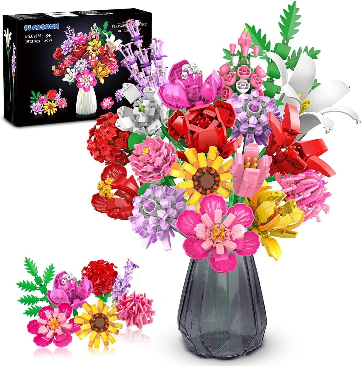 PLAXSOON Flower Bouquet Building Set for Adults, Botanicals Block | 18 Artifi...