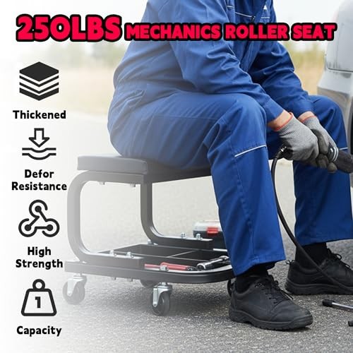 Rolling Creeper Garage/Shop Seat, Padded Rolling Workshop Stool with Tool Black