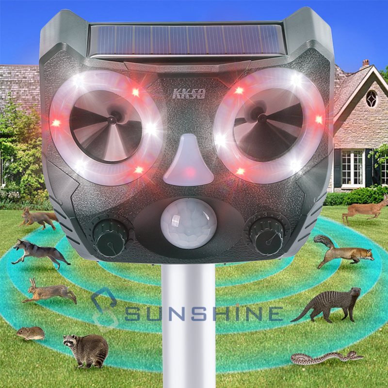 Solar Coyote Repeller Nocturnal Animal Deterrent Frequency Sonic Flashing Alarm