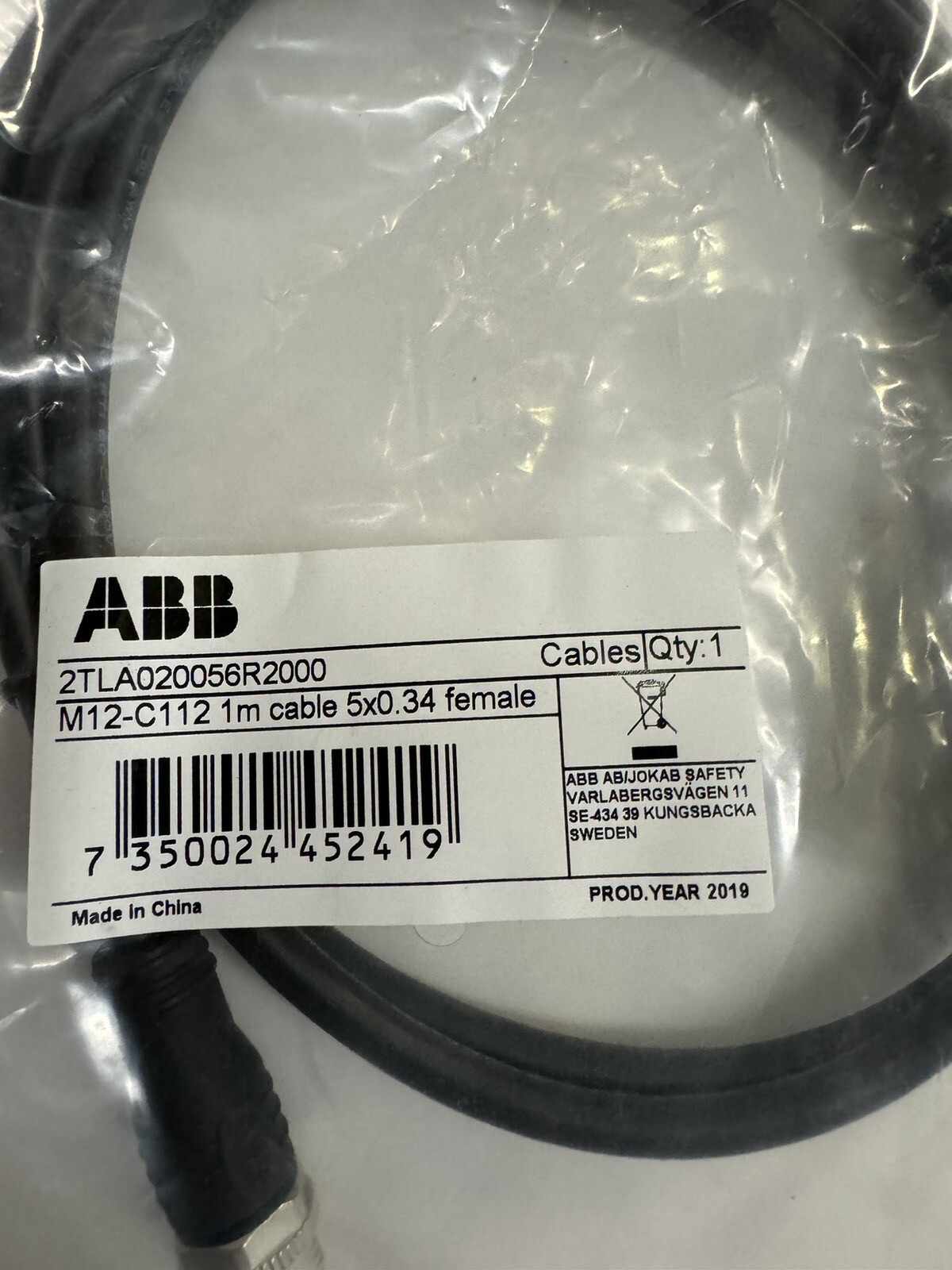 ABB Safety Plug M12-C112 Connector 2TLA020056R2000