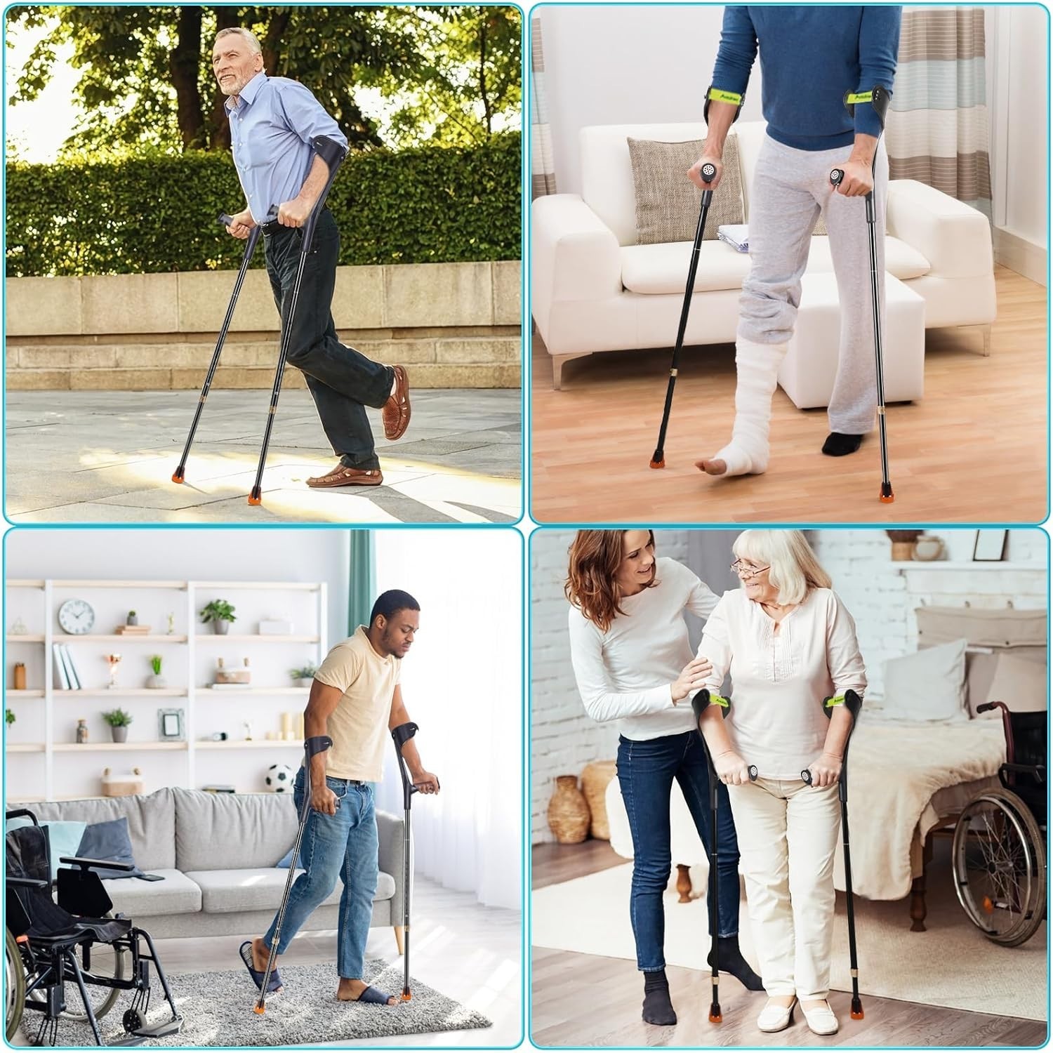 Lightweight Folding Forearm Crutches with Adjustable Height and Anti-Drop Cuff