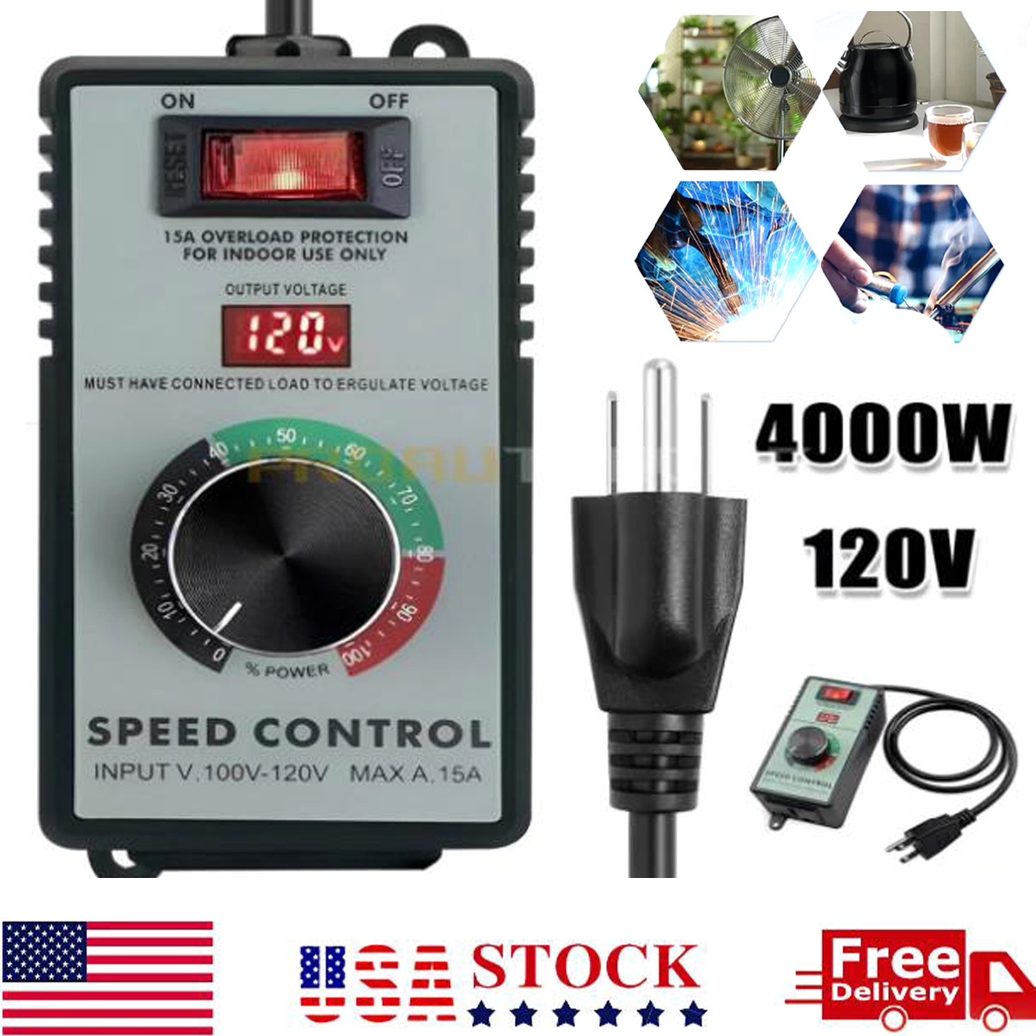 Variable Speed Controller for Router Fan Electric Motor Rheostat 120V Adjuster