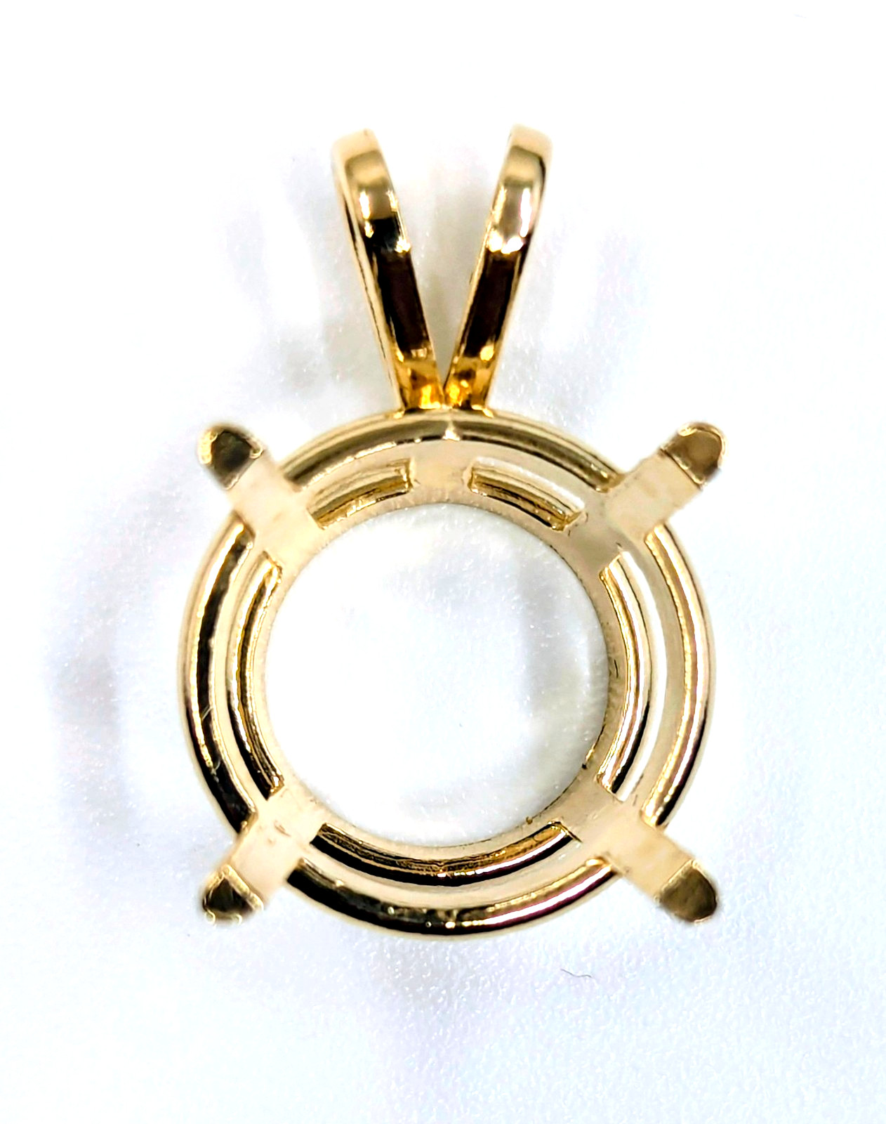 13mm 10K Solid Gold Round Pendant Setting Solitaire Mounting 4 Prong
