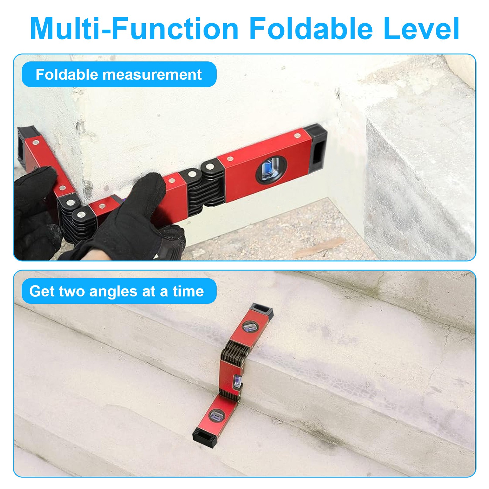 16.9" Folding Level Magnetic Multi Angle Bubble Tool for Stairs Pipes Corner