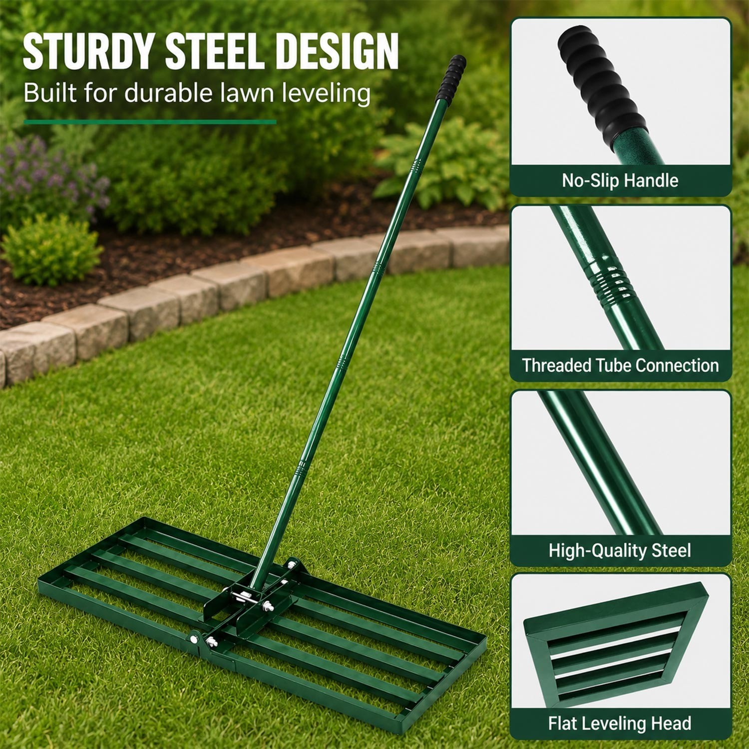 Lawn Leveling Rake 79.5in Handle Heavy Duty Sand Compost Yard Tool