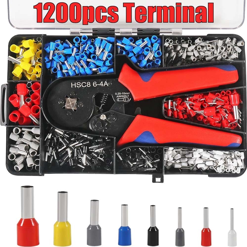 Ferrule Crimping Tool Kit Self-adjustable Wire Crimper Pliers 1200pcs Terminal #