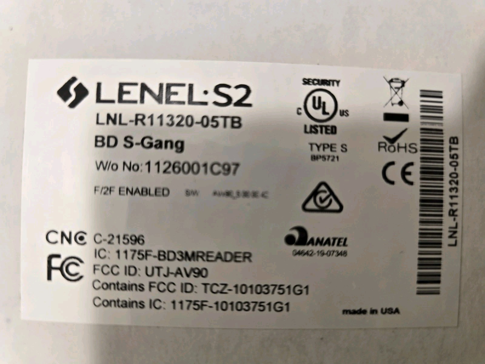 LENEL S2 LNL-R11320-05TB Blue Diamond Series Access Control Card Reader