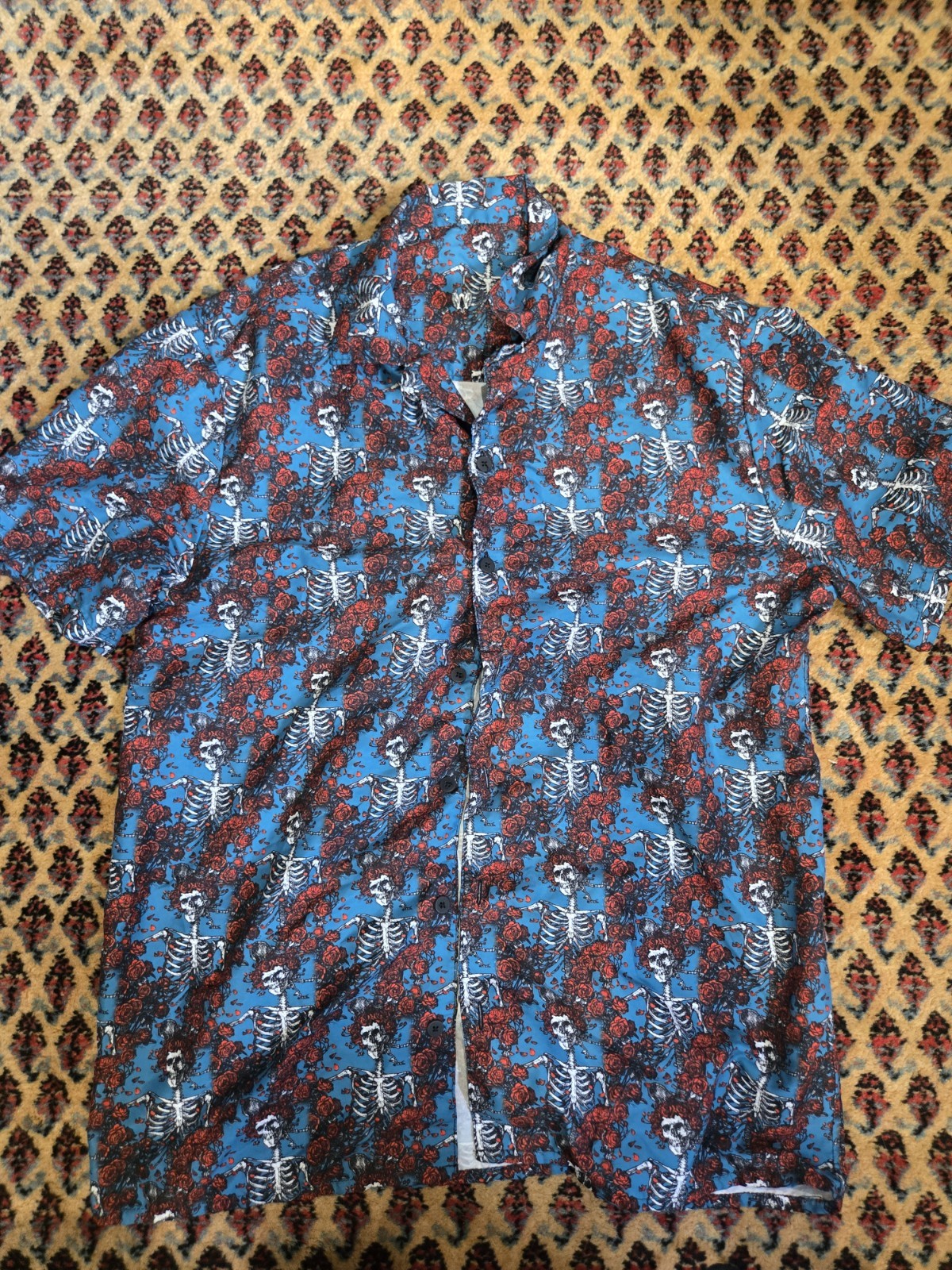b. woodruff Skull & Roses Woodcut Wreath Grateful Dead Unisex button shirt
