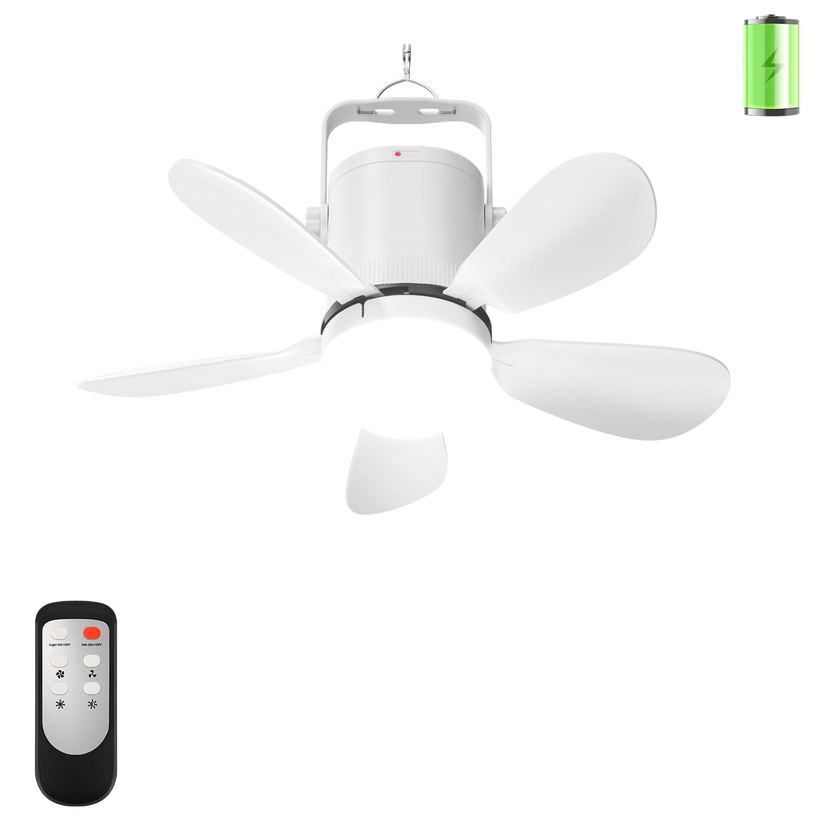 Ceiling Fan Light, Battery Operated Gazebo Fan Light with Remote, Portable Re...
