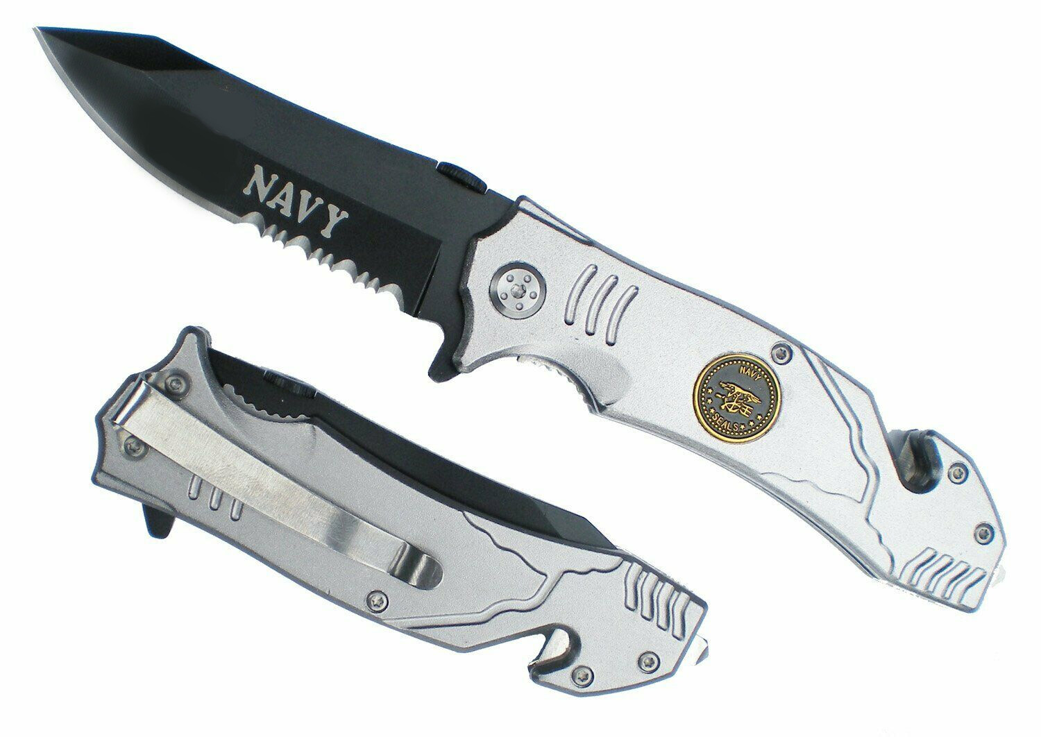 12 US NAVY Assisted Open Opening POCKET KNIFE Belt Cutter Glass Breaker