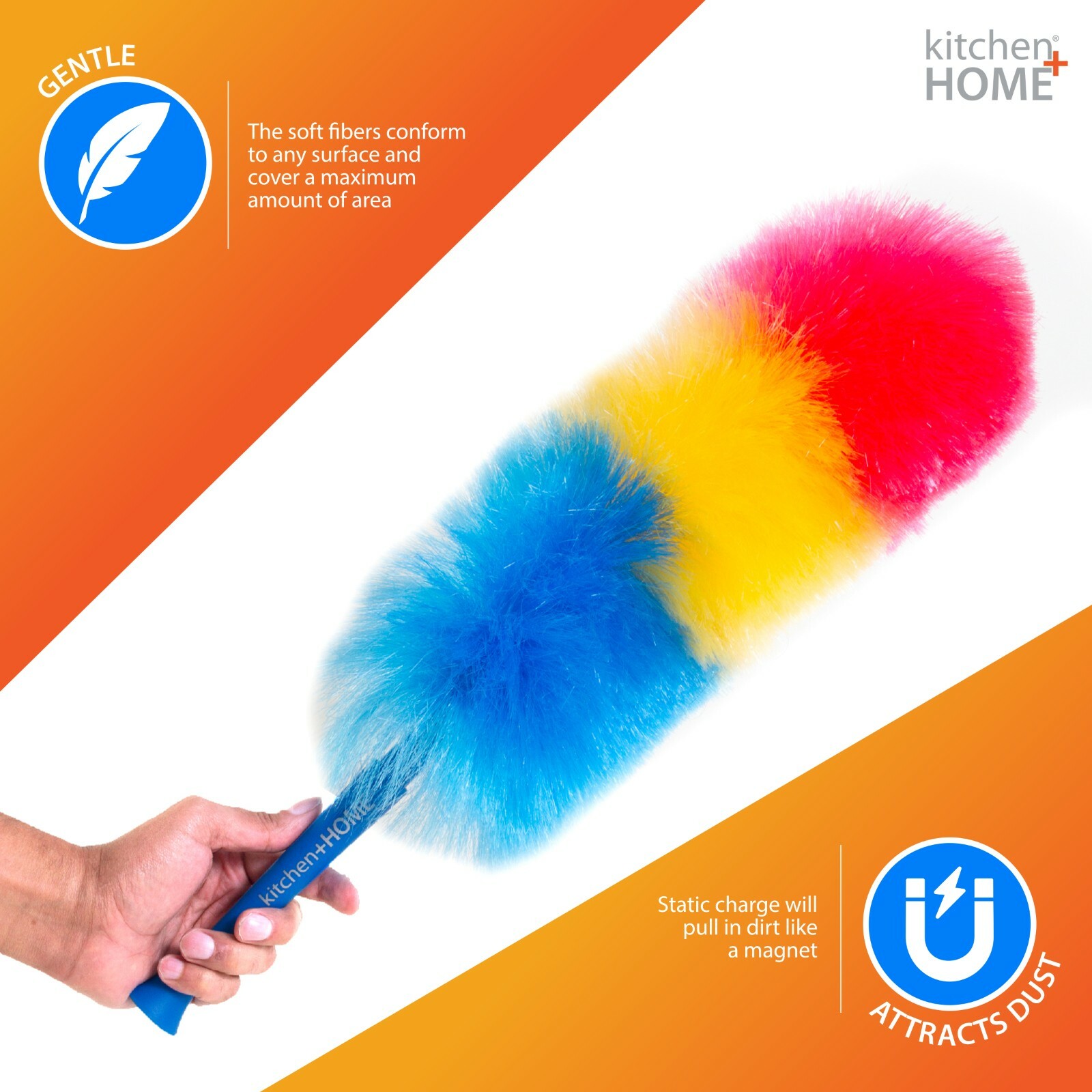 Static Duster - 23" Inch Rainbow Feather Duster Electrostatic Attracts Dust