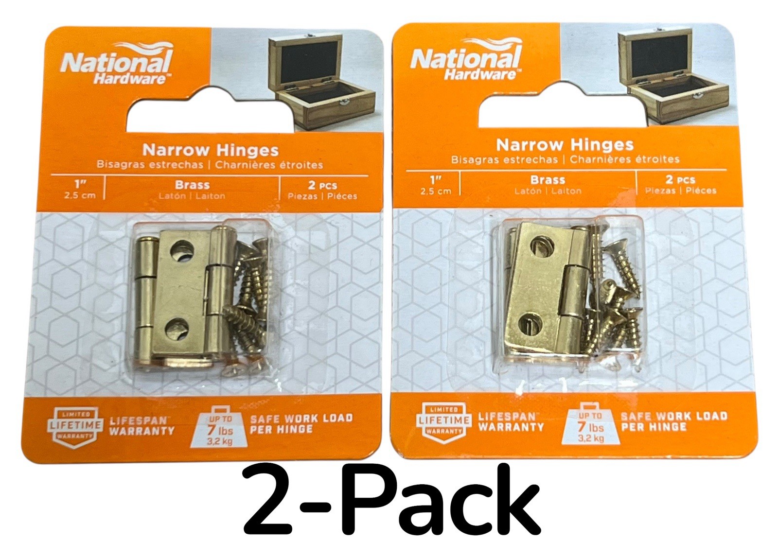 National Hardware N141-622 Brass Narrow Hinge 1 x 1 in (2-Pack) 4-Hinges New