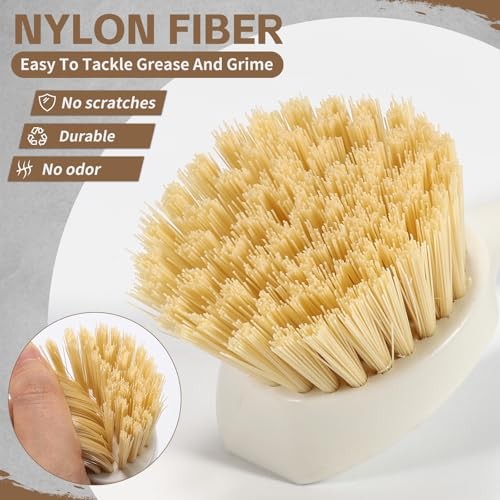 Dish Brush with Built-in Scraper - 4 Pack Bamboo Dish Scrubber Brush with