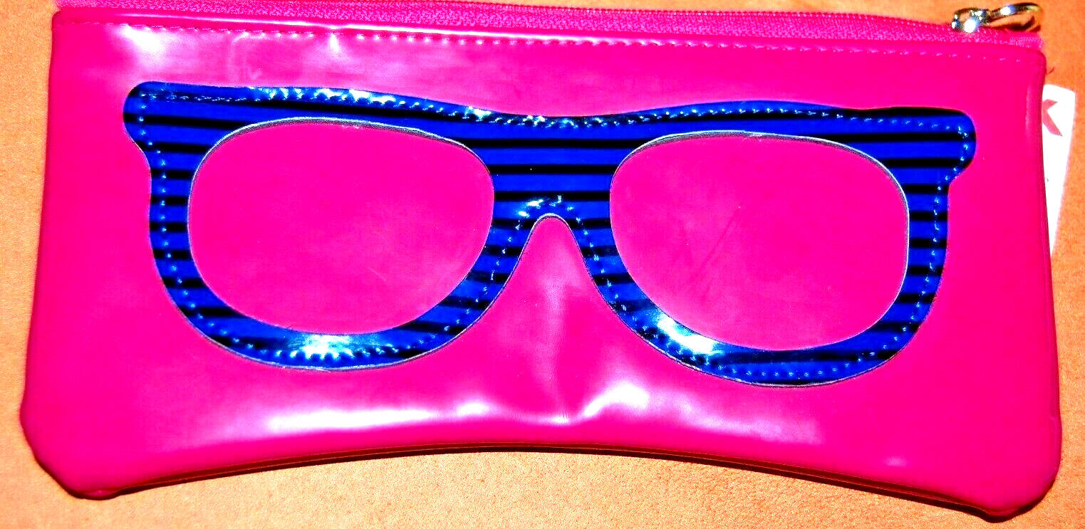SUNGLASSES GLASSES CASE ZIPPERED PINK BLUE  NEW