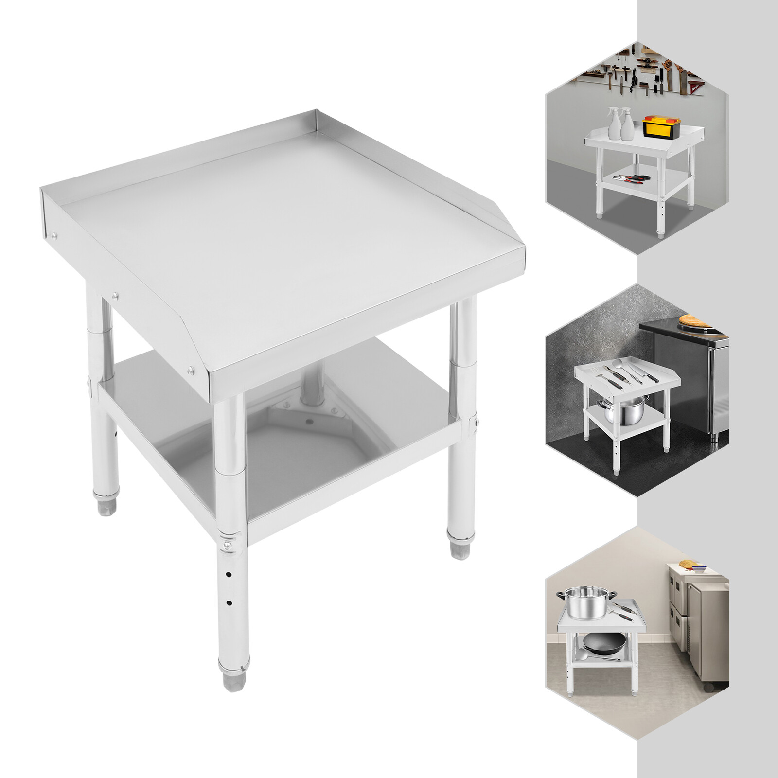 2 Tier Metal Work Table Adjustable Work Bench Kitchen Garage Laundry Prep Table