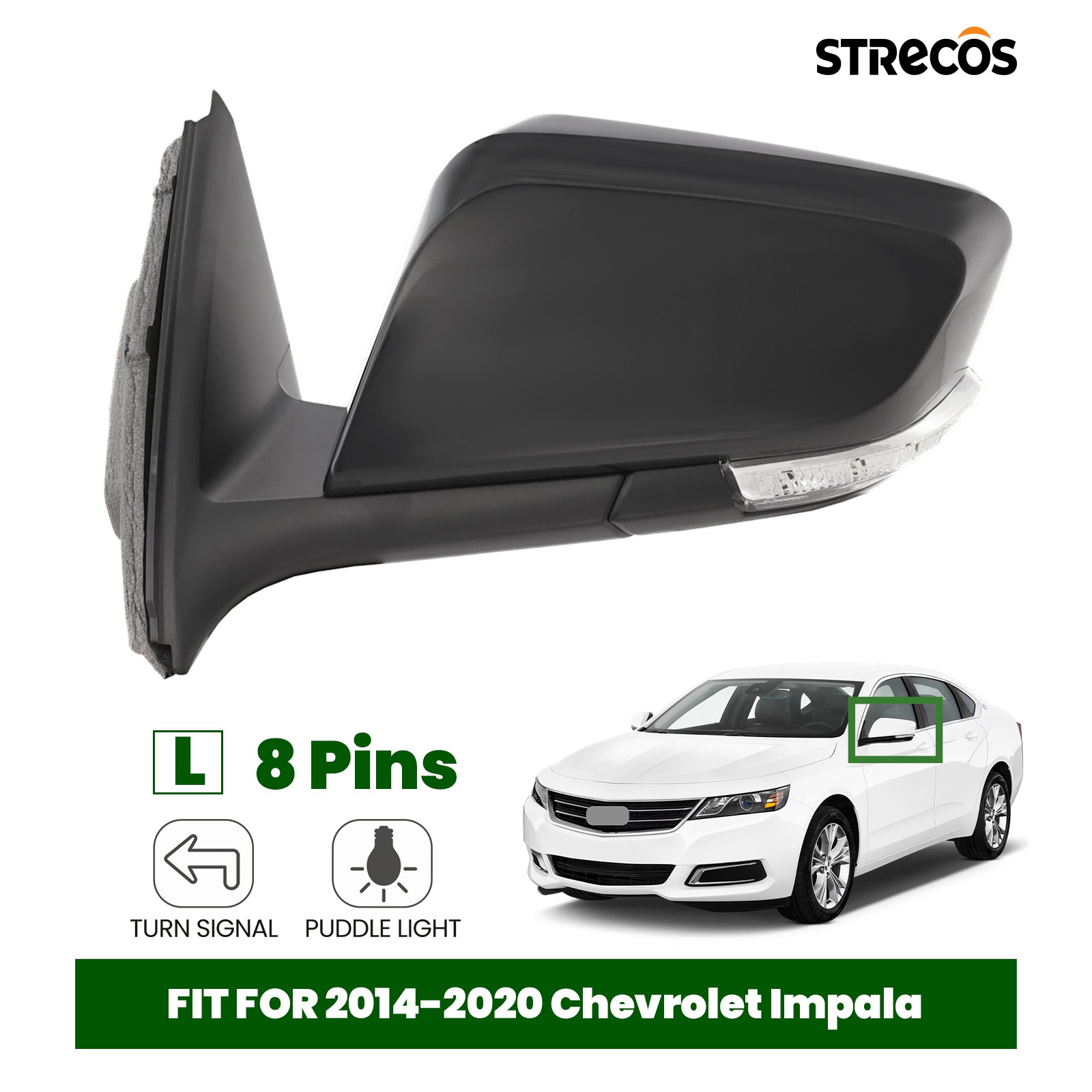 Driver Side Mirror For 2014-2020 Chevrolet Impala with Signal with Puddle 8 Pins