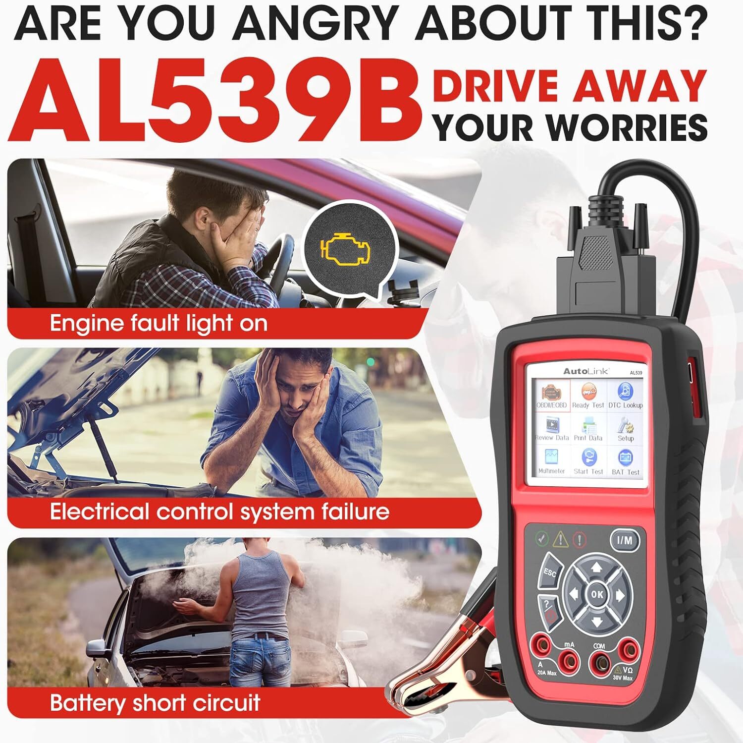 Autel AutoLink AL539B Battery Electrical Circuit Tester OBD2 Code Reader Scanner