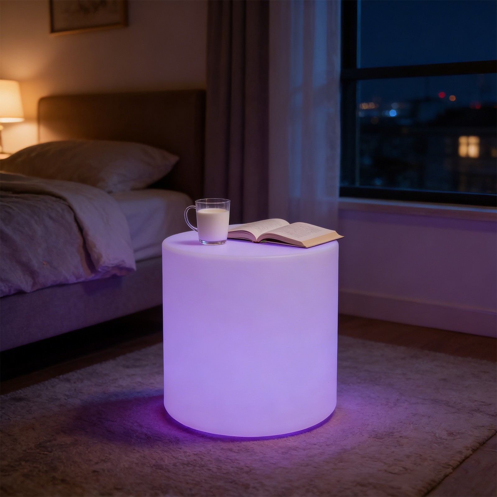 16-Inch LED Cylinder Stool, Rechargeable Glowing Chair W/Remote, Dimmable Stool