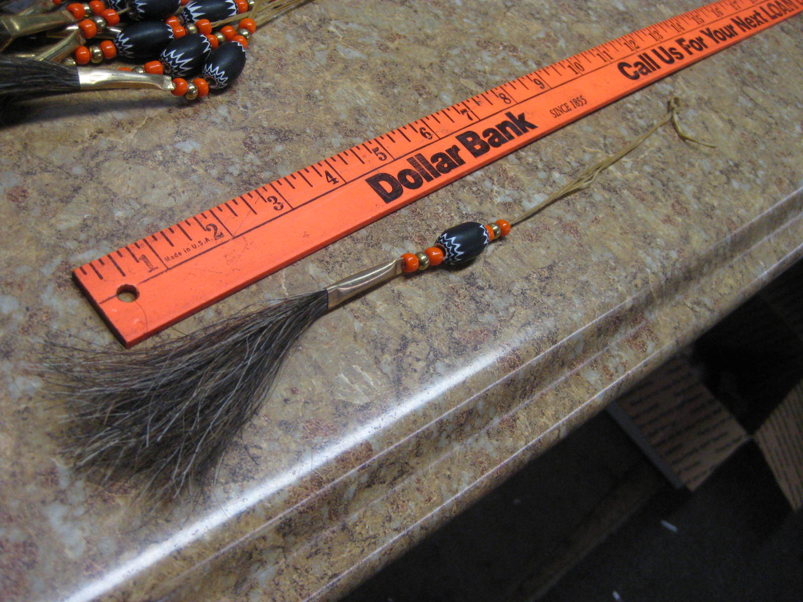 Decorative Hand Made Horse Hair Beaded Scalp Lock Orange & Black Chevron Pow Wow