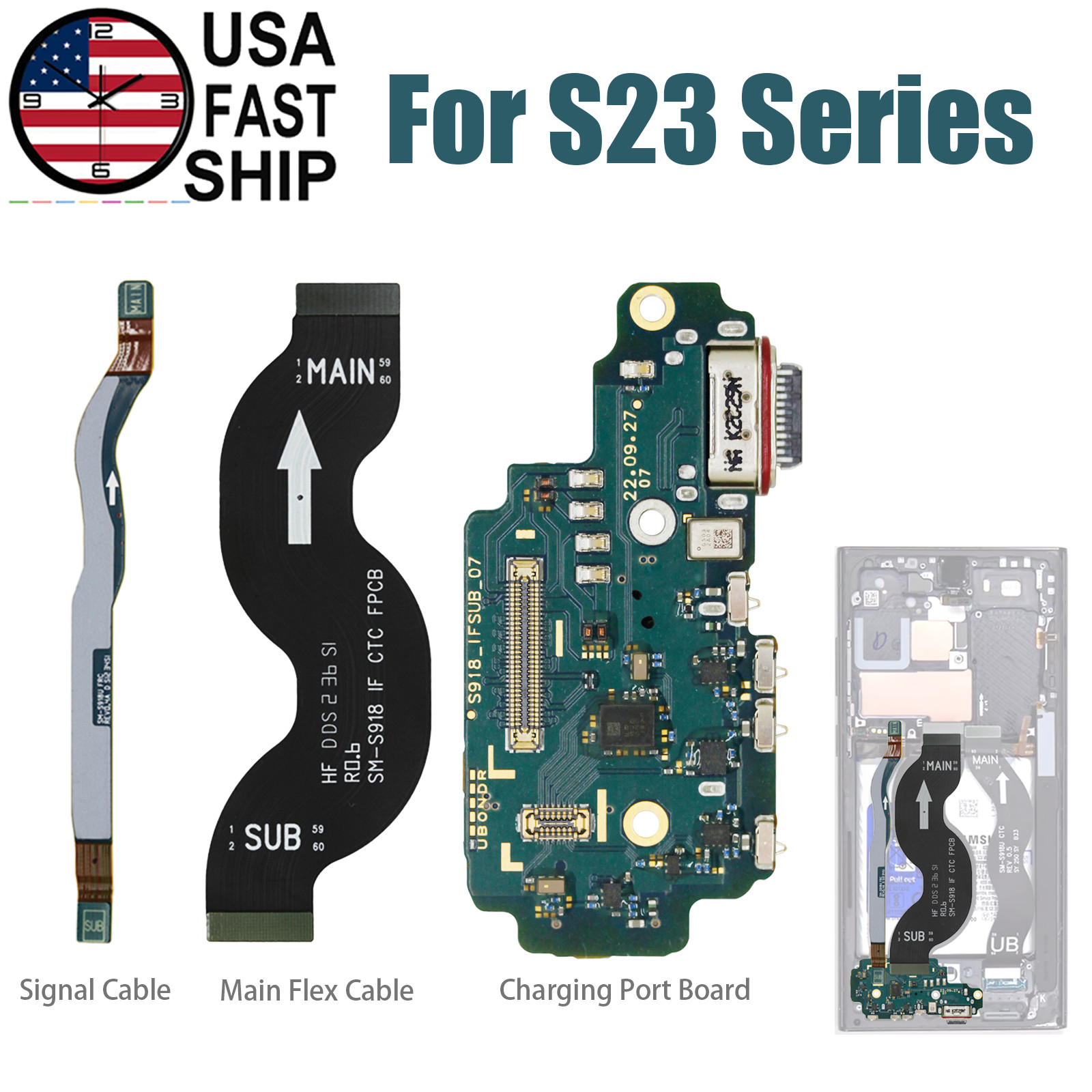 MAIN SUB Signal Cable Charging Port Board For Samsung Galaxy S23 S23+ S23 Ultra
