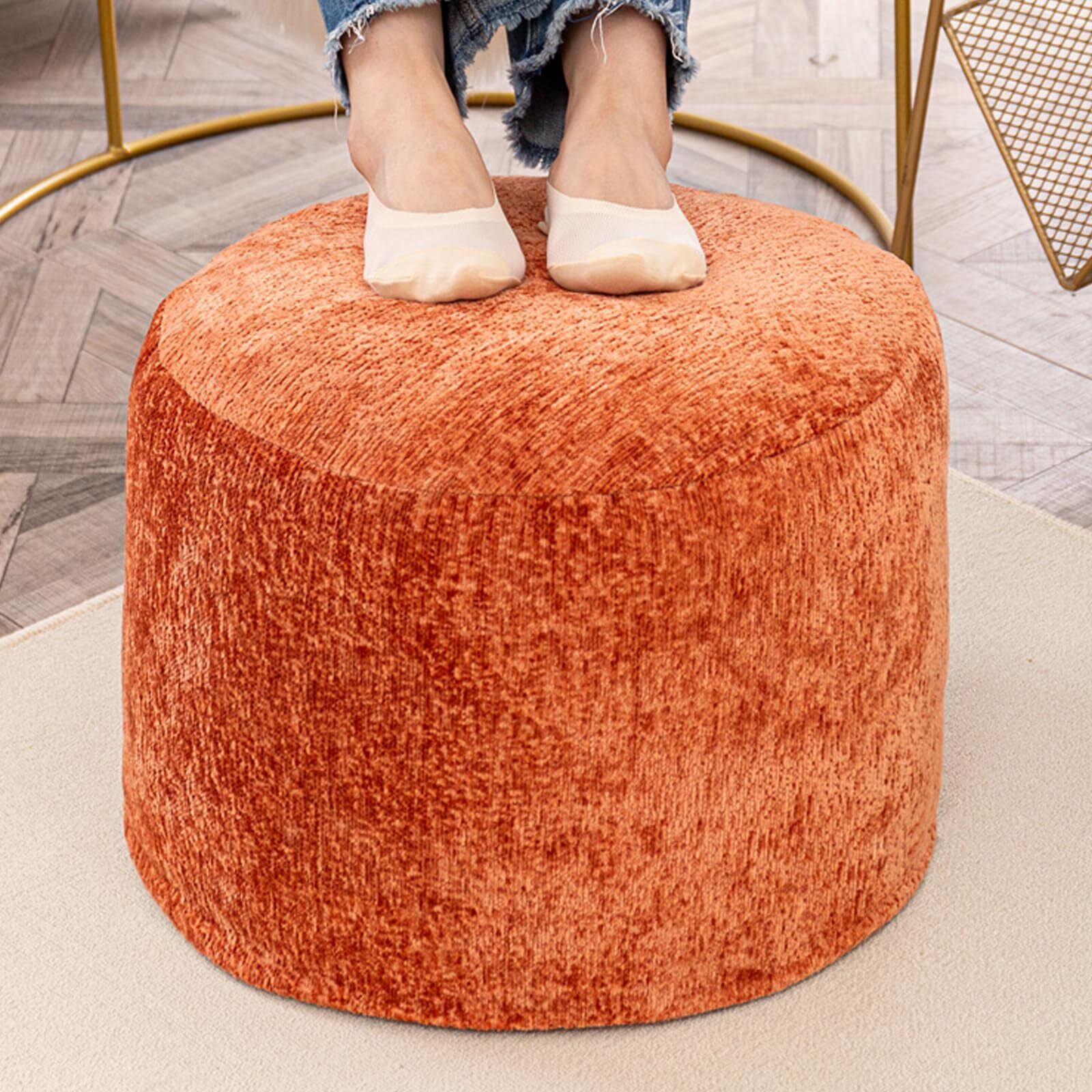 ROUND BOUCLE POUF OTTOMAN MODERN FOAM FILLED FOOT REST MULTIFUNCTIONAL FOOT REST