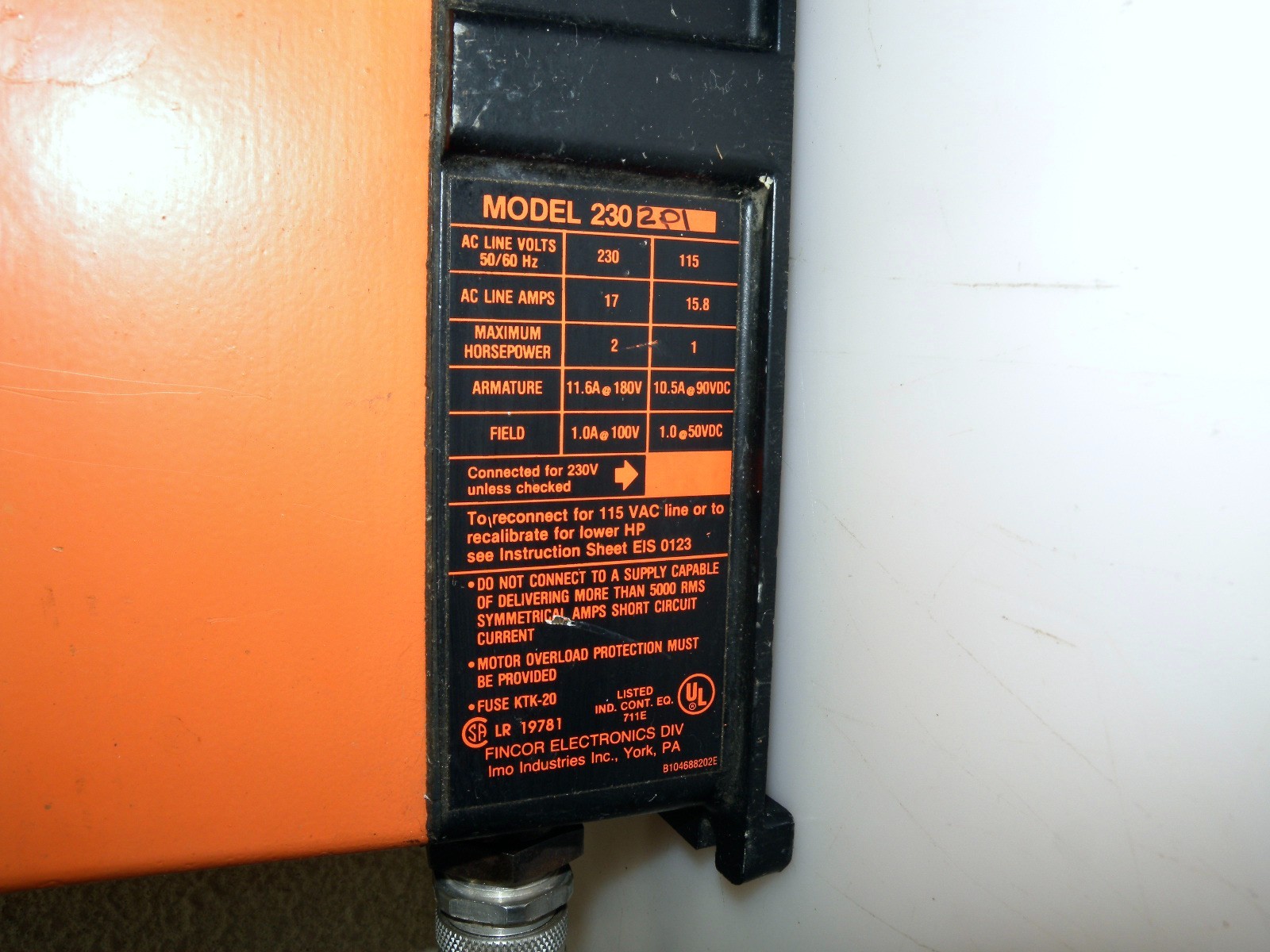 FINCOR 2300 MKII SINGLE PHASE ADJUSTABLE SPEED DC MOTOR CONTROLLER