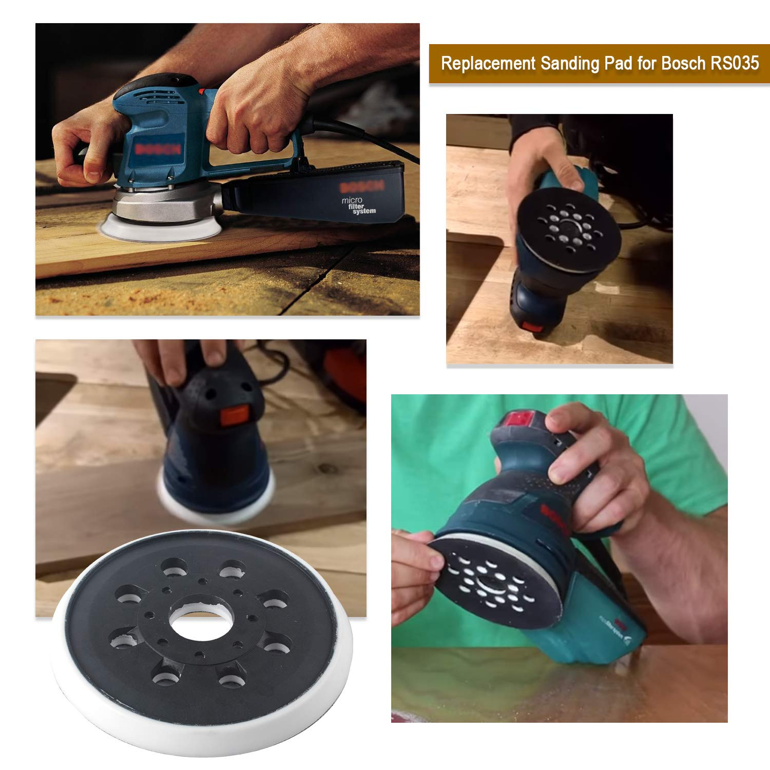 5 Inch 8 Hole Hook & Loop Replacement Sander Pad for 5" Bosch ROS20VS, ROS20VSC,