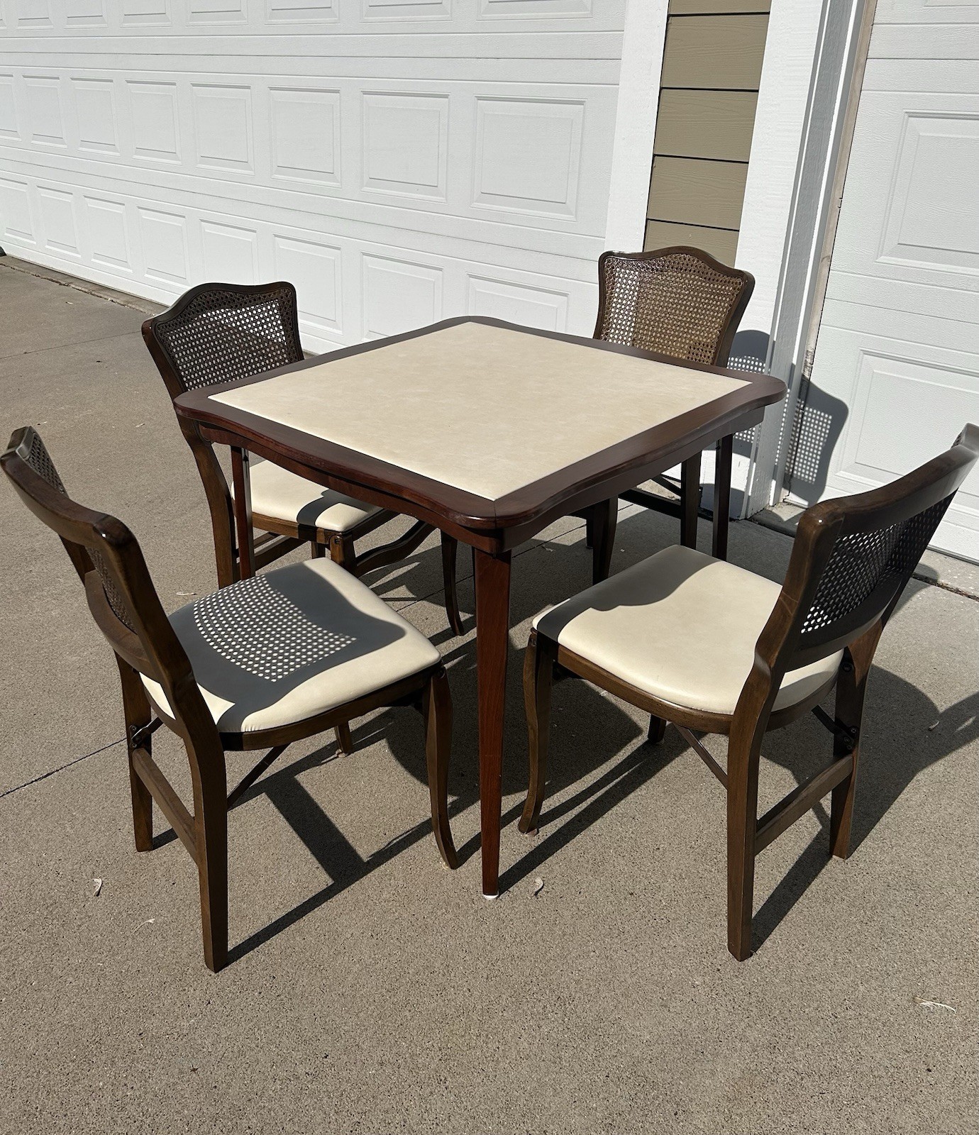 Stakmore Folding 5pc Square Dining Set 8710 Medium Wood Cane/Vinyl