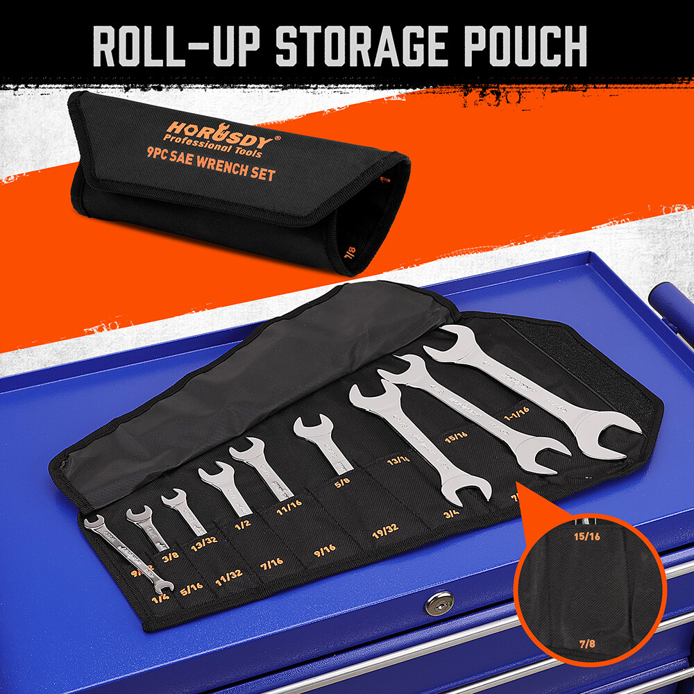 19pc combination wrench set Ring Open End Spanner Super Thin MM & Inch w/ Pouch