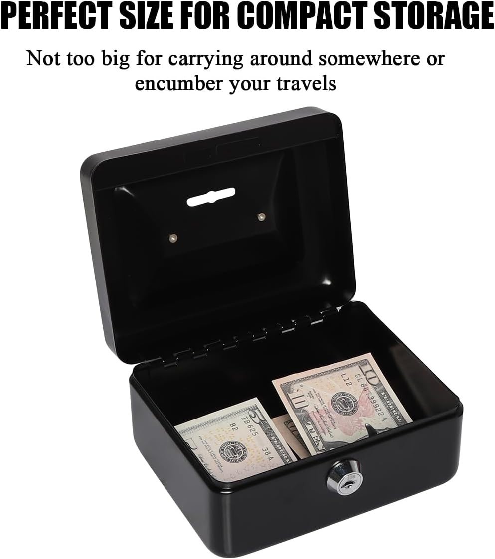 Small Lock Cash Box, Metal Lock Boxes for Kids, Money Box with Slot on Top, B...