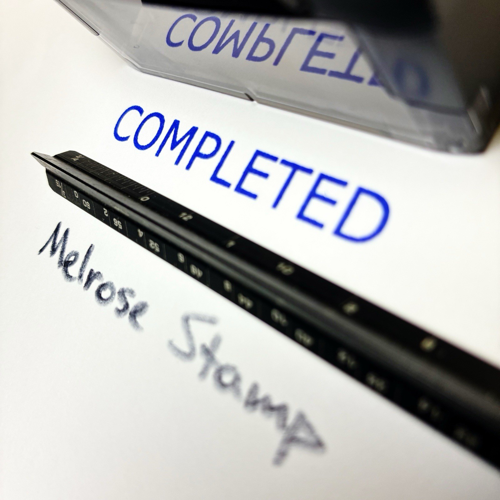 Completed Self Inking Rubber Stamp Blue Ink Ideal 4913