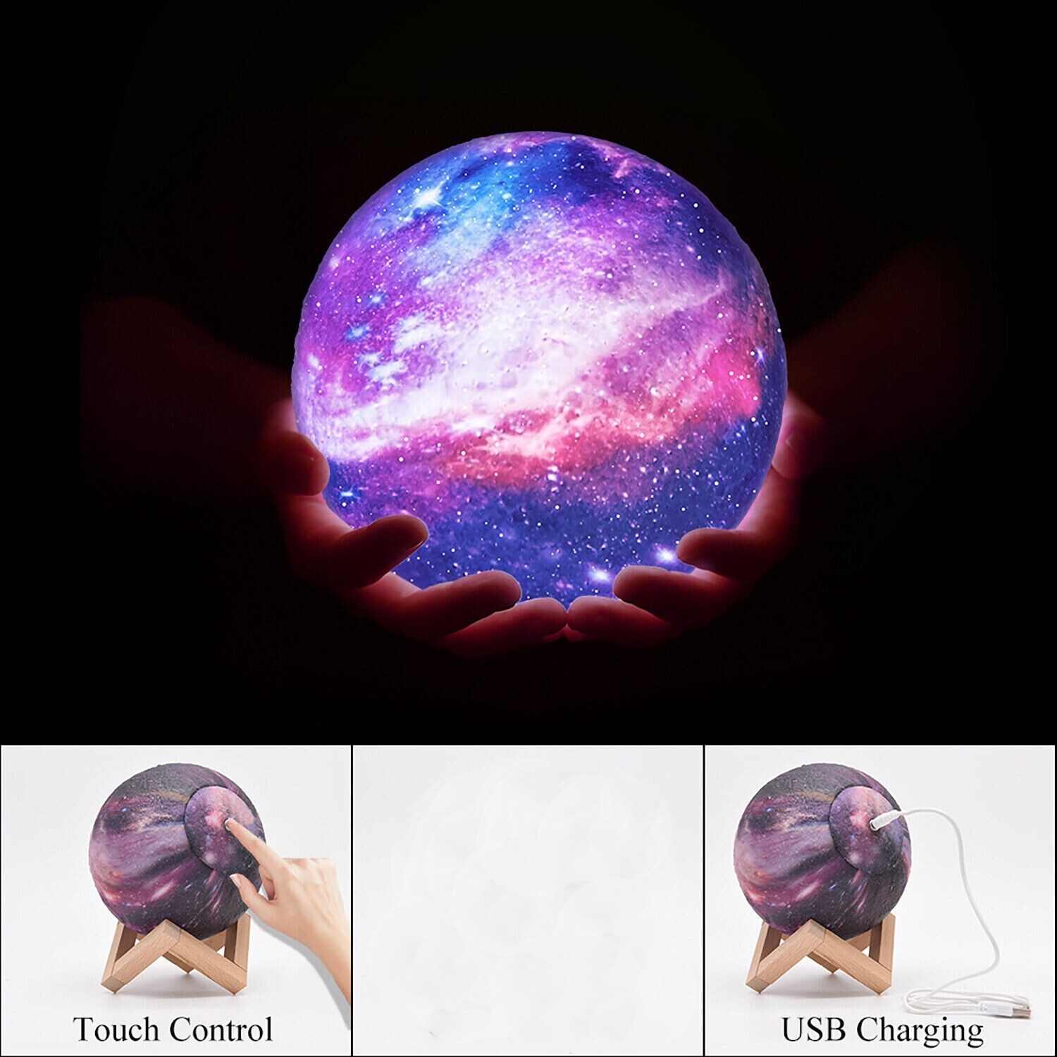 3D Moon Night Light Table Lamp USB Charging Remote Touch Control Home Decor Gift