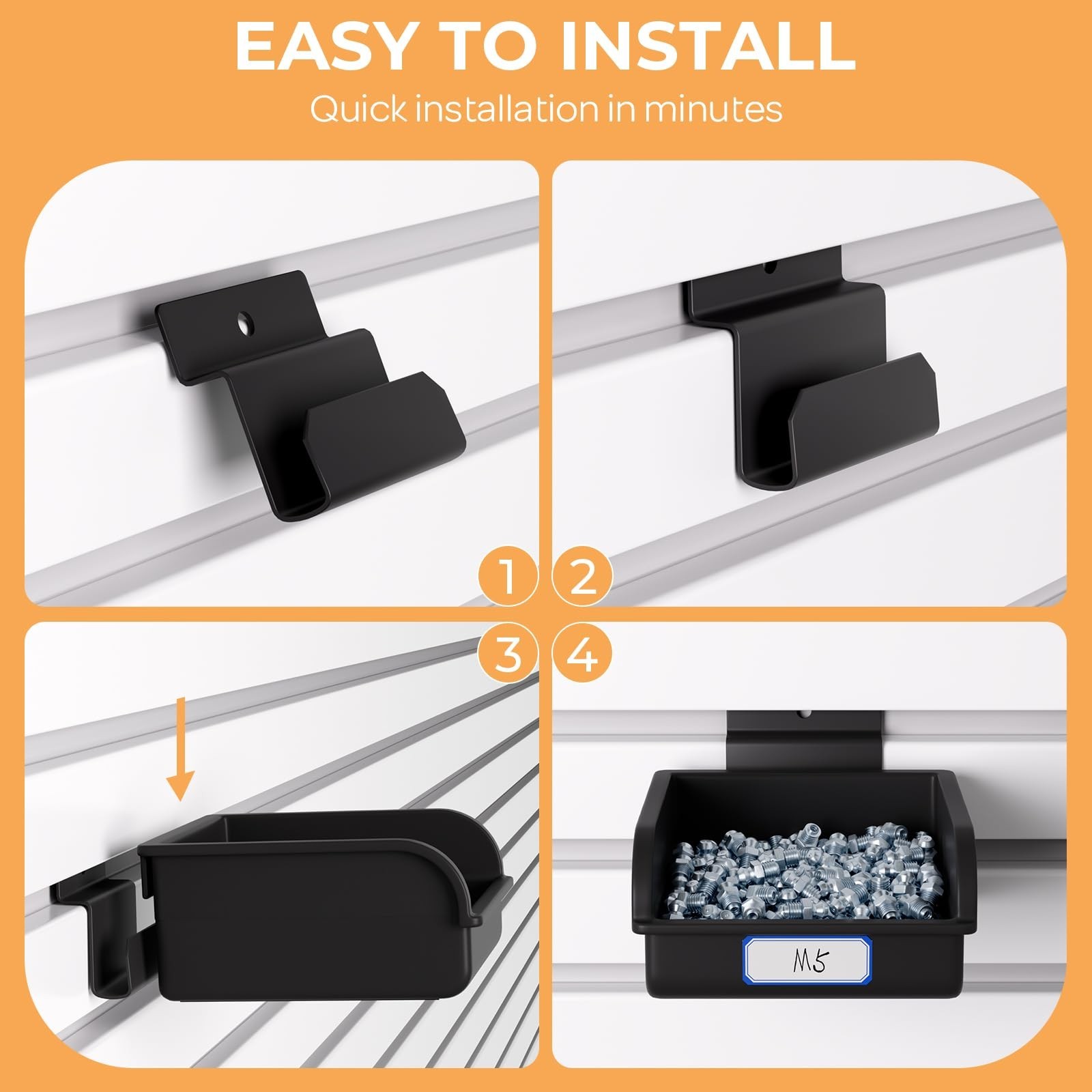 12 Pack Slatwall Bins with Hooks - Plastic Storage Containers for Garage, Craft,