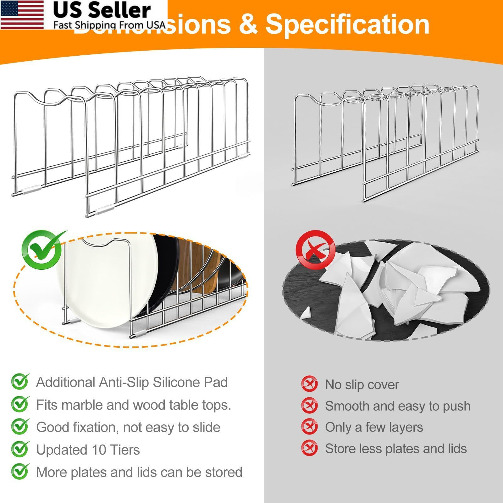 FLSEPAMB Lid Organizer Pot 10-Tier Rack 1 Pack, Fixed