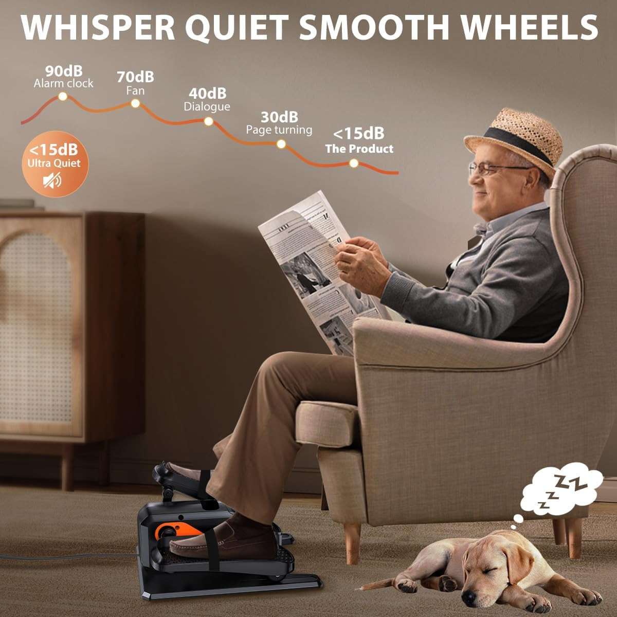 Quiet Under Desk Elliptical Machine with Remote, 15 Speeds, 5 Modes