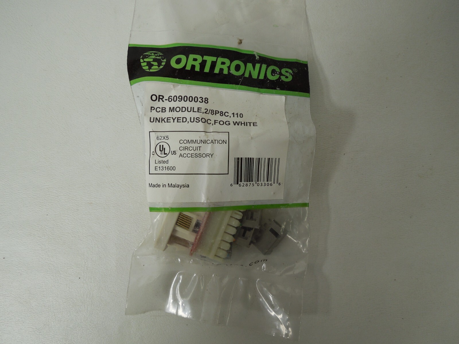 Ortronics OR-60900038 PCB Module 2 8-Pin USOC Fog White - NEW