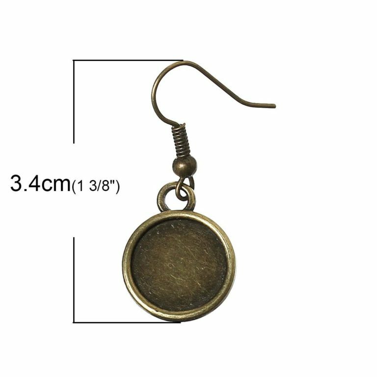 10 pcs. Antique Bronze Earring Dangle Hooks Settings Bezels Cabochons – 12mm