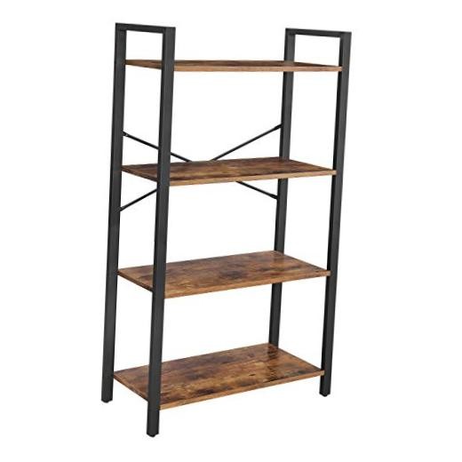 Bookshelf, 4-Tier Bookcase, Living Room Standing Unit Rustic Brown + Black