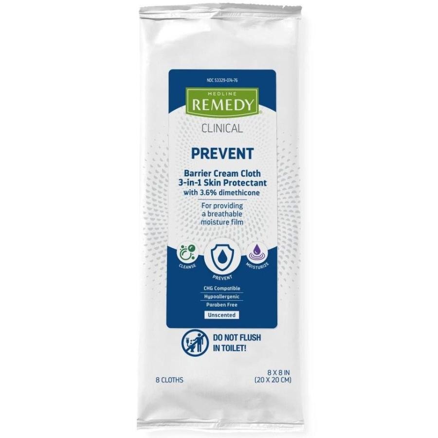 Medline Remedy Clinical Barrier Cream Cloths 3.6% Dimethicone 8 per Pack, 32 Ct