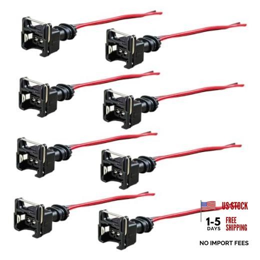 8PCS Fuel Injector Connector, Car Injector Harness with Nylon Shell, Black