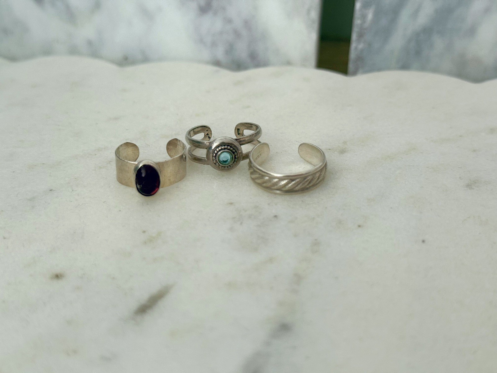Lot 3 Sterling Silver Toe Rings Purple & Blue Stone Adjustable Boho