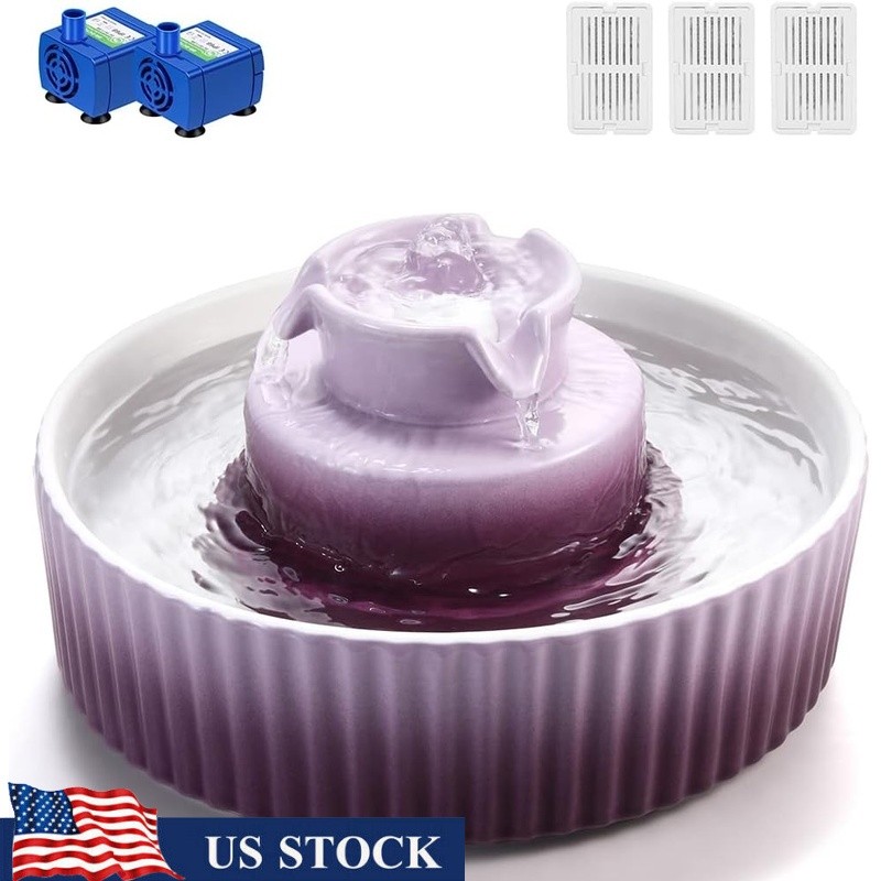 Ceramic Cat Water Fountain Quiet Multi-Pet 360° Streams Indoor Decor Durable New
