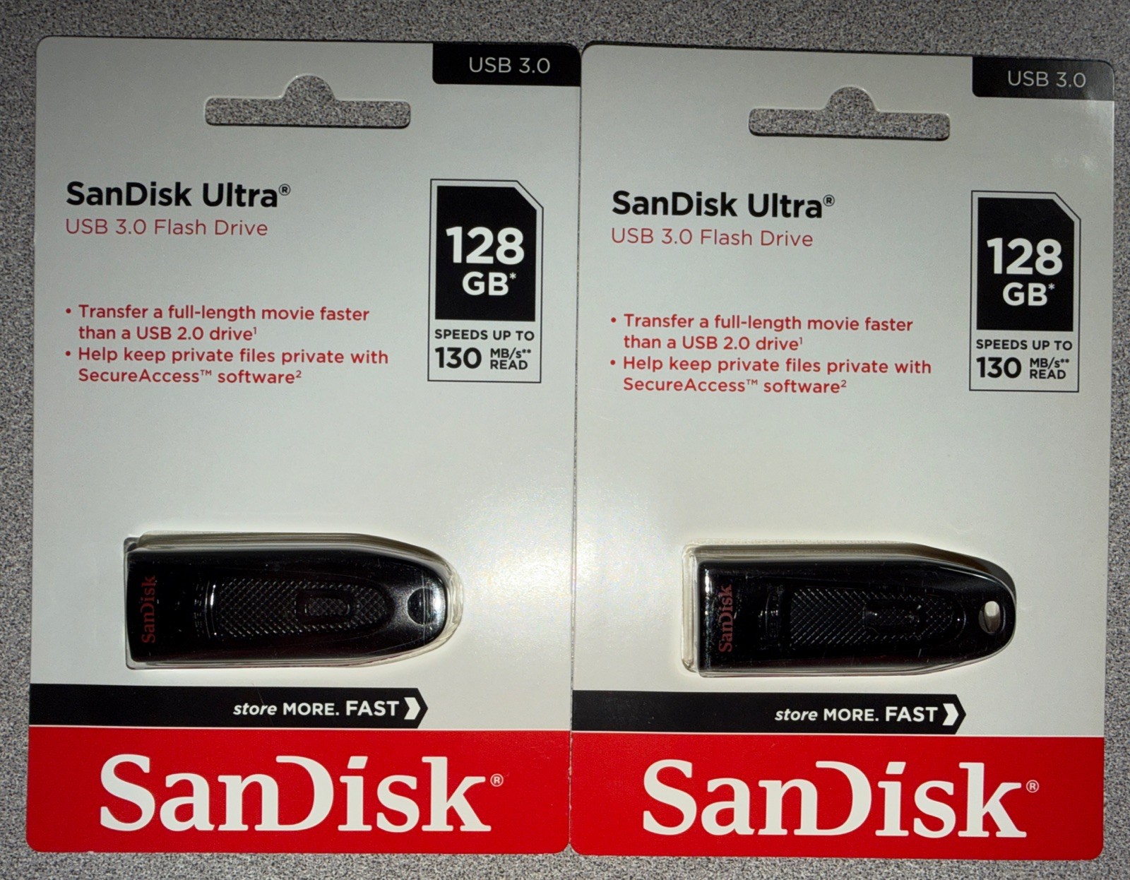 Lot of 2 - SanDisk 128GB  Ultra USB 3.0 Flash Drive SDCZ48-128G-A46