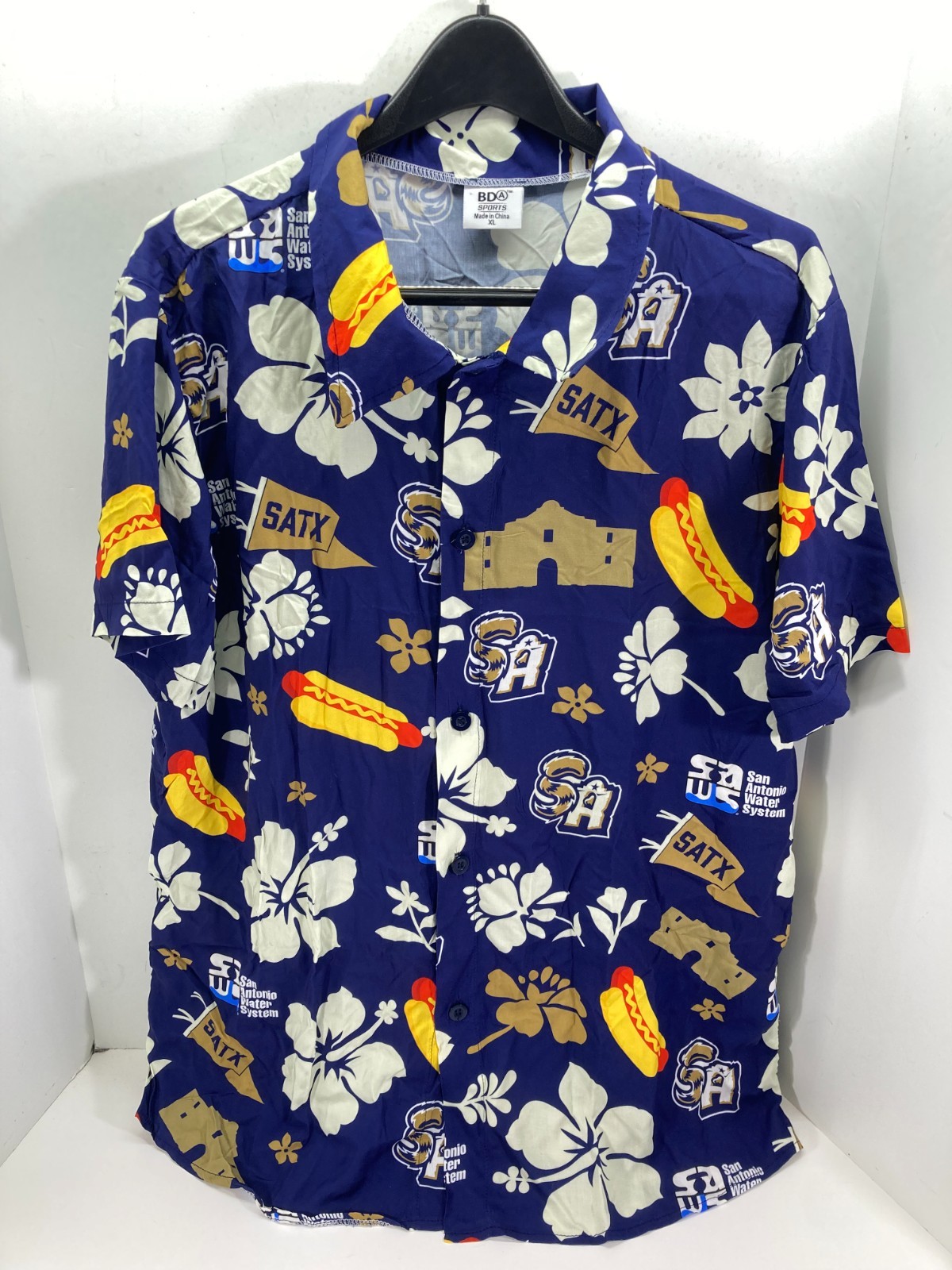 San Antonio Missions SGA BD Sports Hawaiian Button Up Shirt Mens XL Blue Floral