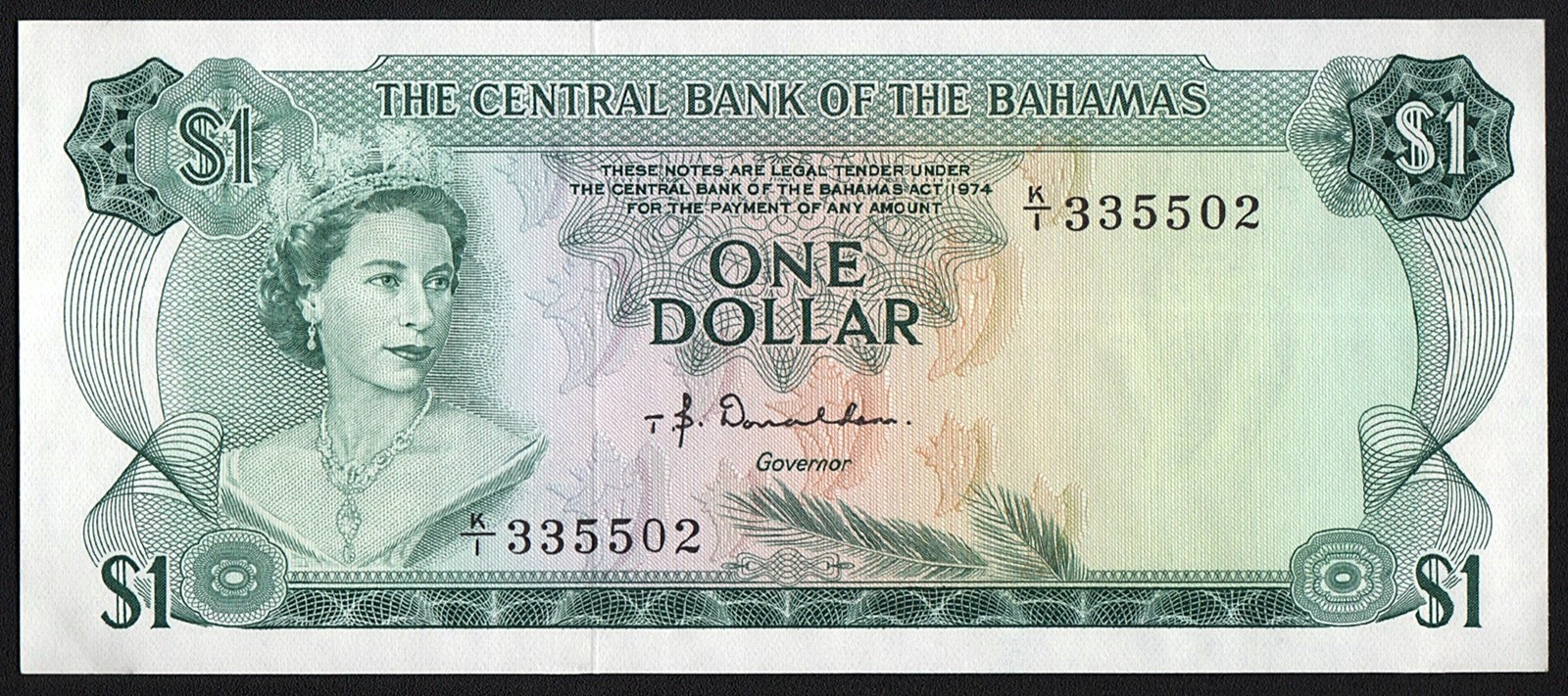 1974 Bahamas, $1 One Dollar, Pick-35a, UNC